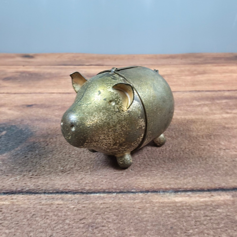 Napier Piggy Bank Kids OS Silver Good Vintage Silver Plated Patina Coin Bank